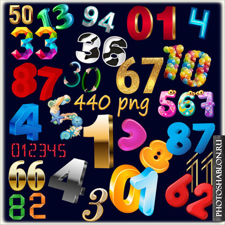 PNG клипарт без фона - 44 набора декоративных цифр