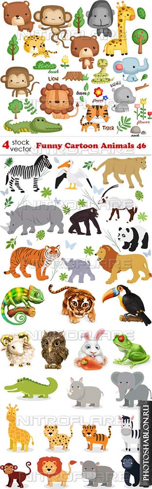 Векторный клипарт - Мультяшные животные / Funny Cartoon Animals 46
