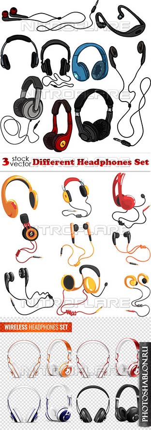 Векторный клипарт - Различные наушники / Different Headphones Set