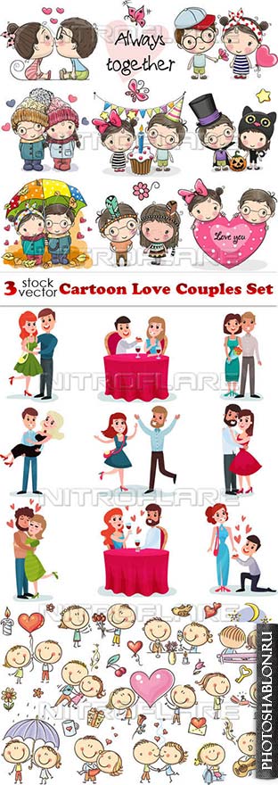 Векторный клипарт - Влюбленные пары / Cartoon Love Couples Set