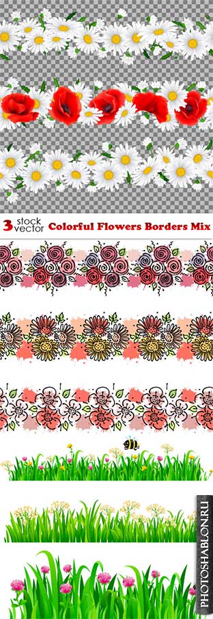 Vectors - Colorful Flowers Borders Mix