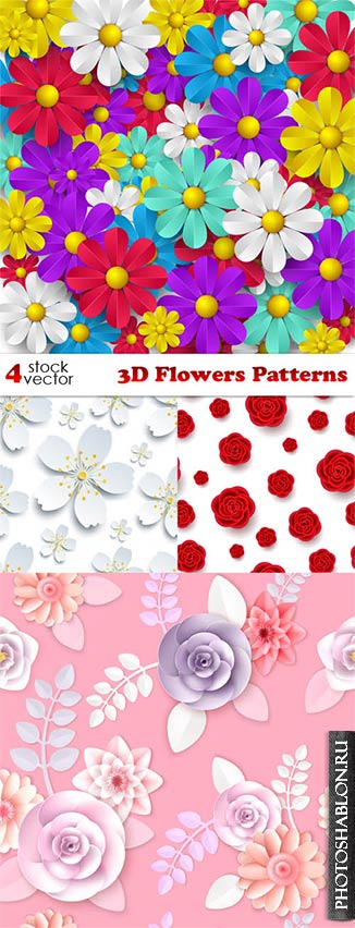 Vectors - 3D Flowers Patterns