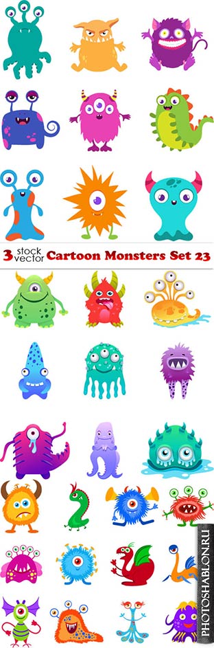 Векторный клипарт - Мультяшные монстры / Cartoon Monsters Set 23