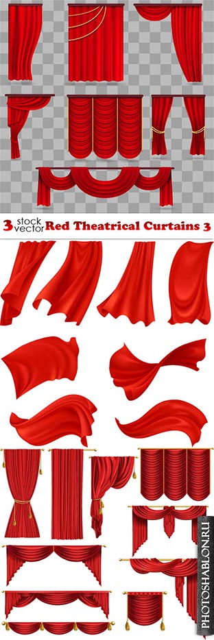 Векторный клипарт - Красные шторы / Vectors - Red Theatrical Curtains