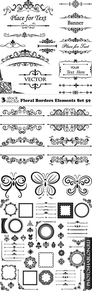 Vectors - Floral Borders Elements Set 59
