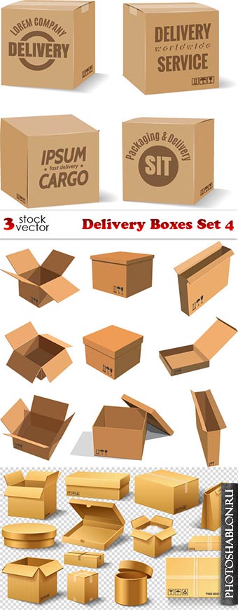 Векторный клипарт - Картонные коробки / Vectors - Delivery Boxes Set 4