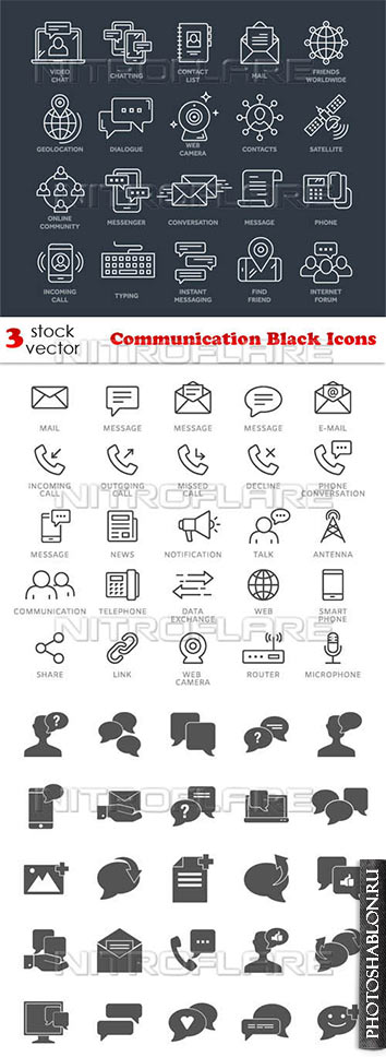 Векторный клипарт - Communication Black Icons Set