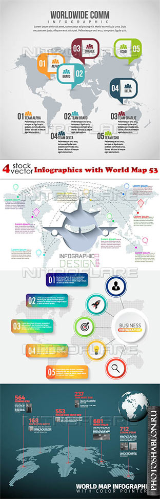 Vectors - Infographics with World Map 53
