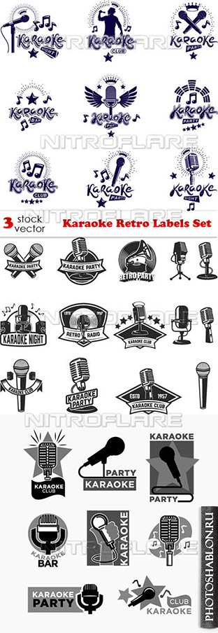 Векторный клипарт - Karaoke Retro Labels Set