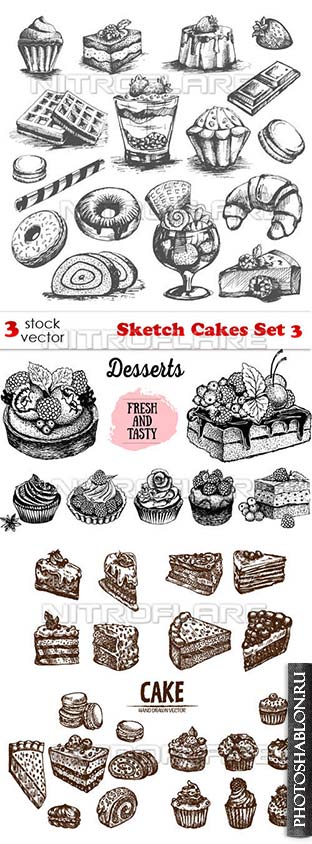 Векторный клипарт - Сладости / Sketch Cakes Set 3