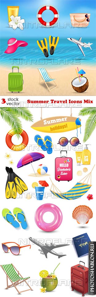 Векторный клипарт - Summer Travel Icons Mix