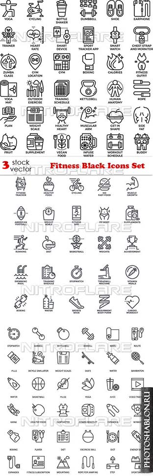 Векторный клипарт - Fitness Black Icons Set