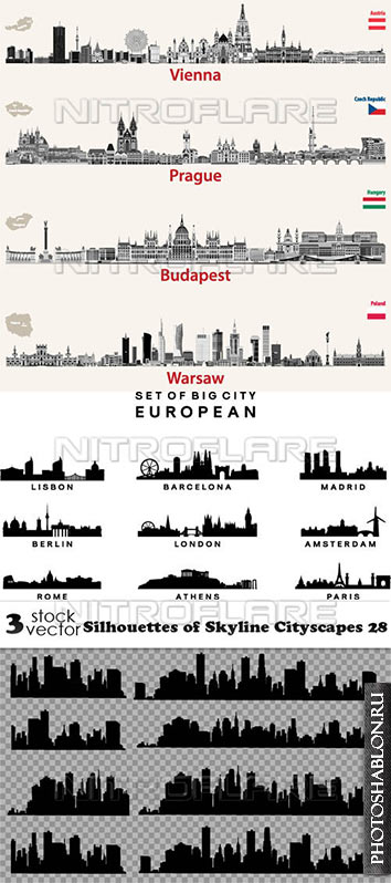 Vectors - Silhouettes of Skyline Cityscapes 28