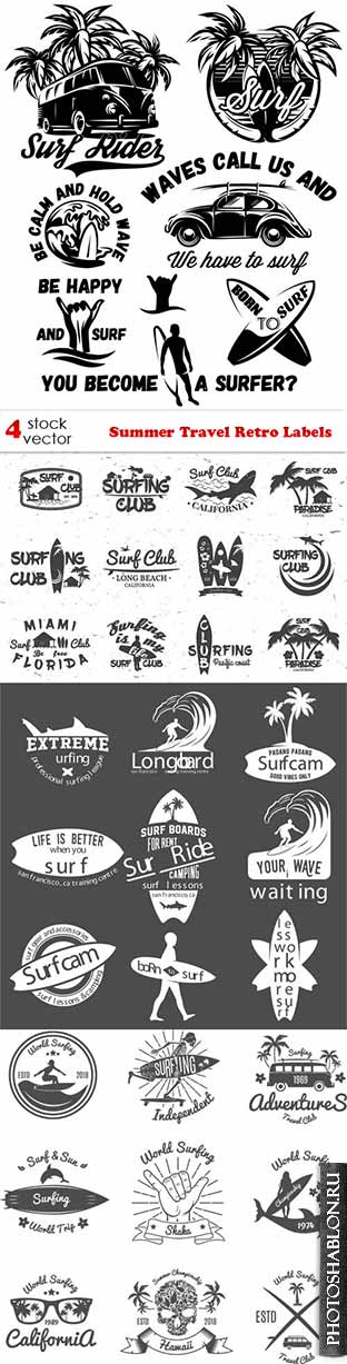 Векторный клипарт - Summer Travel Retro Labels