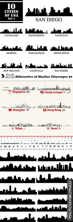 Vectors - Silhouettes of Skyline Cityscapes 30