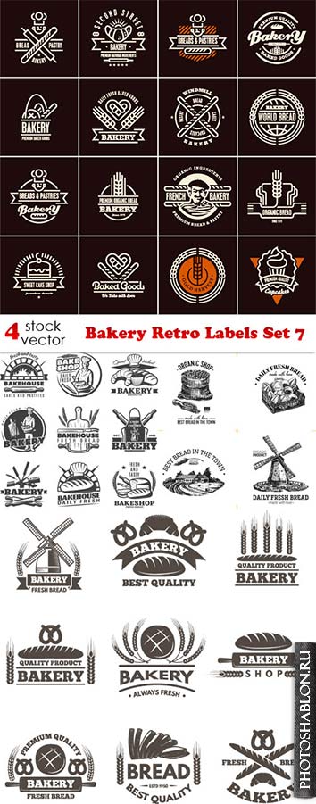 Векторный клипарт - Bakery Retro Labels Set 7