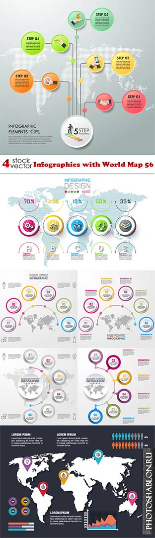 Vectors - Infographics with World Map 56