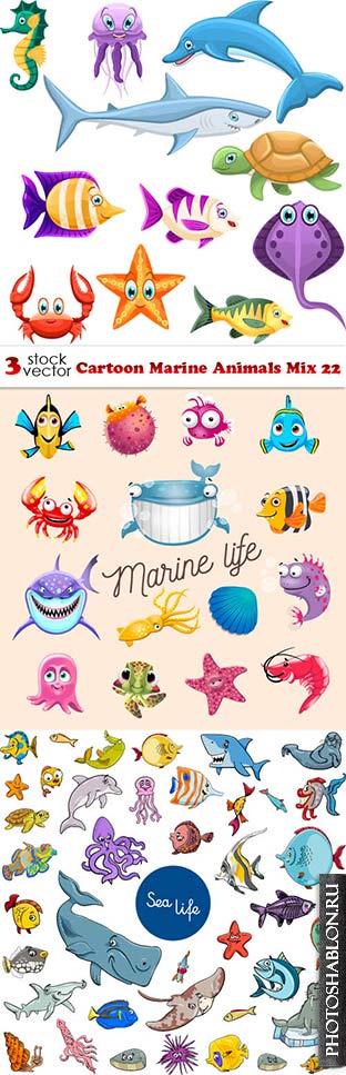 Vectors - Cartoon Marine Animals Mix 22