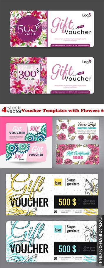 Vectors - Voucher Templates with Flowers 6