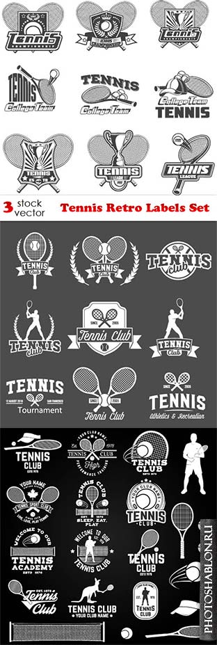 Векторный клипарт - Tennis Retro Labels Set