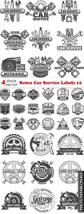 Векторный клипарт - Retro Car Service Labels 12