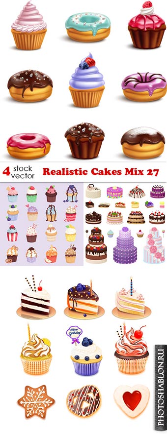 Векторный клипарт - Пирожные / Realistic Cakes Mix 27