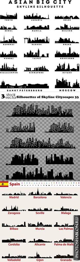 Vectors - Silhouettes of Skyline Cityscapes 33
