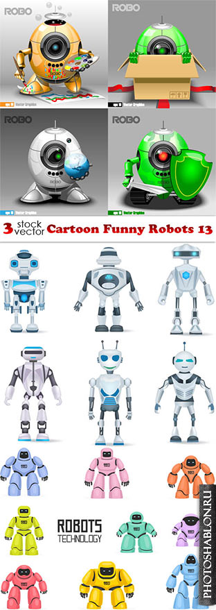 Векторный клипарт - Роботы / Vectors - Cartoon Funny Robots 13