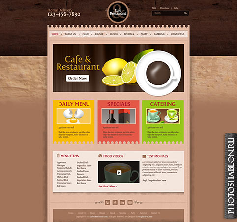 Шаблон сайта для кафе или ресторана в PSD / Cafe & restaurant website