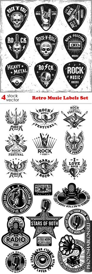 Векторный клипарт - Retro Music Labels Set