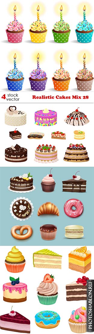 Векторный клипарт - Пирожные, торты / Realistic Cakes Mix 28