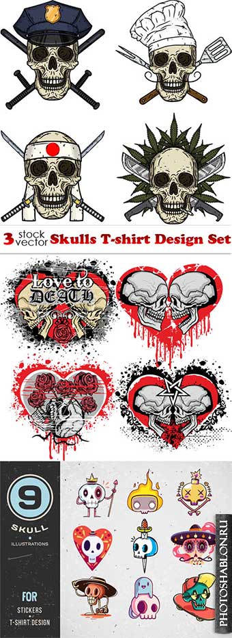 Vectors - Skulls T-shirt Design Set