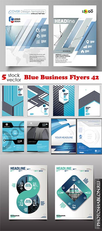 Векторные шаблоны флаеров и брошюр / Blue Business Flyers 42