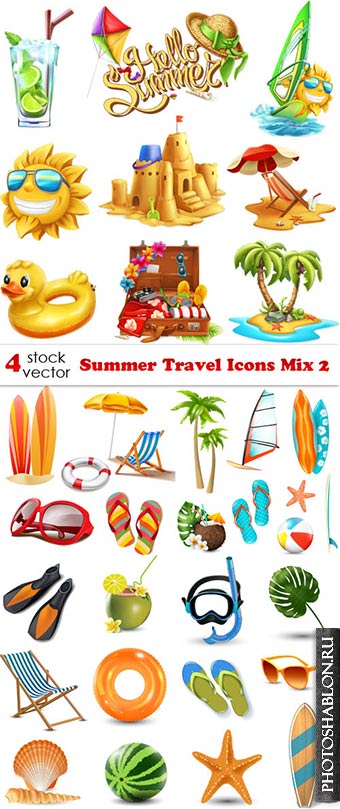 Векторные иконки - Летний отдых / Summer Travel Icons Mix 2