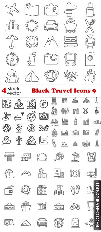 Векторный клипарт - Black Travel Icons 9